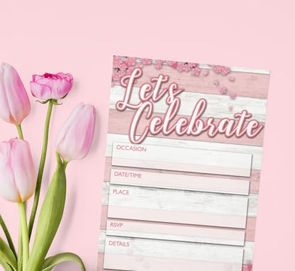 Stonehouse Collection | Rustic Invitations With Envelopes | 25 Pink & Gray Invites & Envelopes | Wedding, Baby Shower, Rehearsal Dinner, Birthday Party (Rustic Pink) - color: Rustic Pink