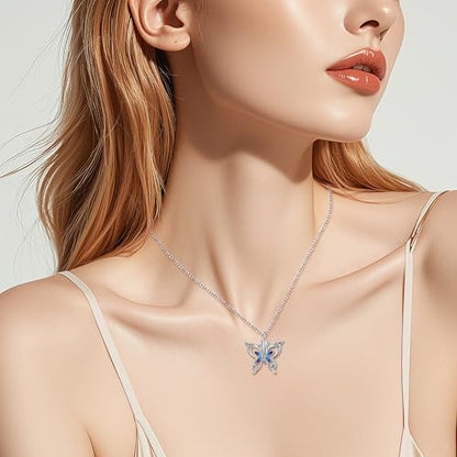 925 Sterling Silver Urn Necklaces for Women Claddagh/Angel Wings/Guitar/Butterfly/Tree of Life Ashes Memorial for Loss Keepsake Jewelry Present Easter Day of the Dead - style: Butterfly - Bluish violet