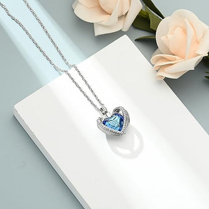 shajwo Angel Wing Heart Urn Ashes Necklace for Women Men | Cremation Jewelry,Birthstone Necklace of Loved One,Memorial Pendant for Human Pet - color: Silver-Blue