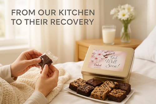 Get Well Soon Gift Baskets For Women Get Well Soon Gift Basket - 18 Individually Wrapped Brownies Freshly Baked in a Variety of Flavors - Dulcet's Signature Flavored Fudge Brownies - Gift Box Comes with Get Well Card - style: Get Well