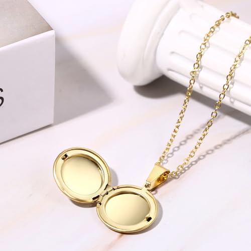 OIDEA Locket Necklace for Women: Gold Photo Lockets that Hold Picture Stainless Steel Necklace with Picture Inside Birthday Mothers Day Jewelry Gifts for Womens - color: round - gold