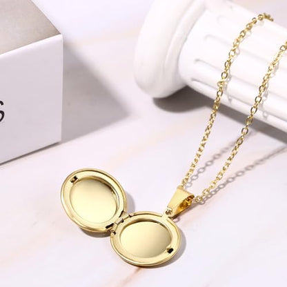 OIDEA Locket Necklace for Women: Gold Photo Lockets that Hold Picture Stainless Steel Necklace with Picture Inside Birthday Mothers Day Jewelry Gifts for Womens - color: round - gold