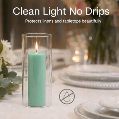 Yummi Set of 36 Slim Pillar Candles and Cylinder Vases - Blue Jade - color: Blue Jade
