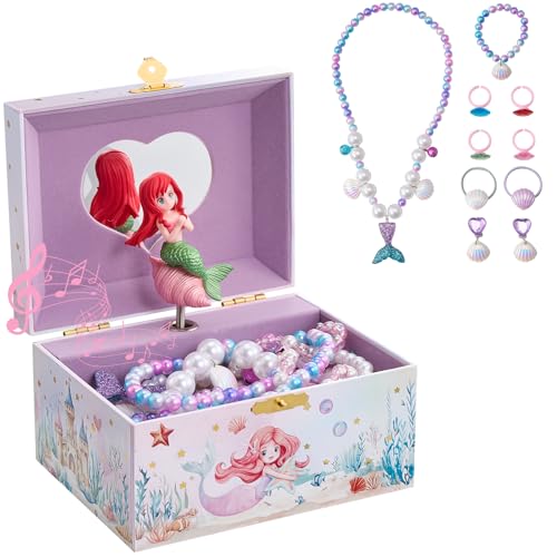 ProCase Musical Mermaid Jewelry Box for Girls, Mermaid (Box with Jewelry) | Kids Small Music Jewellery Boxes with Spinning Doll, Birthday Gift for Little Girl Children Toddler Ages 3 4 5 6 7 8 Year Old - color: Mermaid (Box with Jewelry)