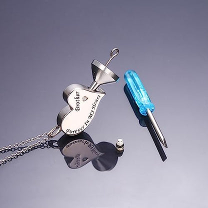Ladytree 925 Sterling Silver Cremation Urn Necklace for Ashes - style: Brother
