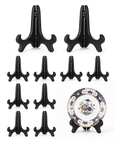10PCS Plate Stands for Display 4 Inch Folding, Small Wooden Color Paw Print Holder for Displaying for Picture Frame Book Dish Artwork (Black)