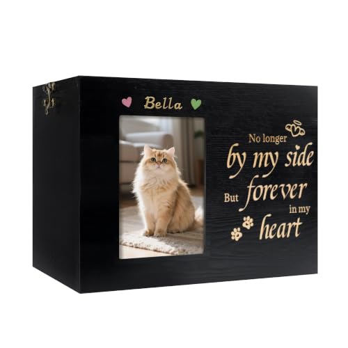 Pet Urns for Cats or Dogs Ashes with Photo Frame, Wooden Memory Box for Keepsakes with Black Flannel as Lining, Cat Memorials Cremation Urns for Ashes(Black Medium) - color: Black