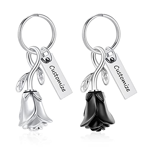 constantlife Rose Flower Urn Keychain Cremation Jewelry for Ashes, Stainless Steel Memorial Pendant Gift Funeral Keepsake - color: Customize