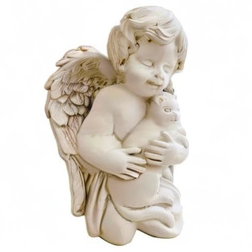 KiaoTime Wings Angel Holding a Cat Statue Faithful Angel Memory Memorial Cat Pet Figurine Garden Statue Indoor Outdoor Home Garden Guardian Rememberance Cat Figurine, 7 inch