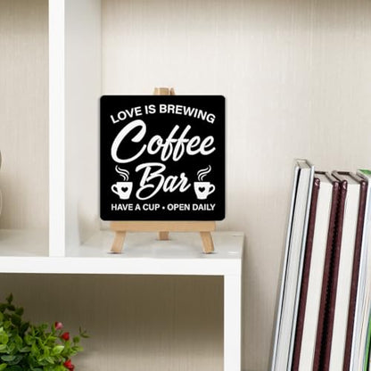 Coffee Signs, Coffee Bar Wood Sign with Easel Home Kitchen Desk Shelf Tabletop Table Decor - color: WS07