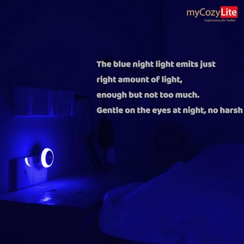 Blue LED Night Light, Plug in, Dusk to Dawn Smart Sensor, Small Round Nightlight, Energy Saving, Night light Plug into Wall for Bathroom, Kitchen, Bedroom, Hallway, Stairway, Travel, 2 Pack - color: Blue