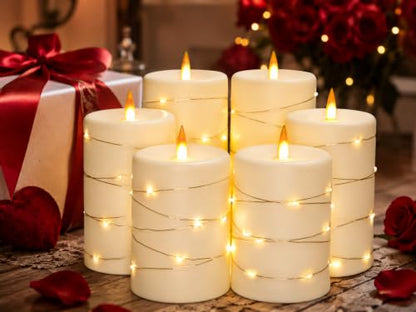 Upinmz 6 Pack Flameless LED Pillar Candles, Battery Operated Flickering Plastic Candles with Remote & Timer, Set for Home, Wedding & Holiday Ambience, Ivory White - size: Ivory-Acrylic-6 Pack