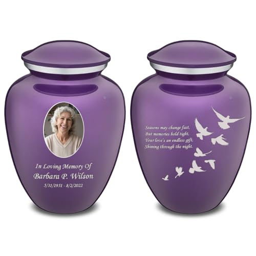 Embrace Adult Personalized Doves Cremation Urns for Human Ashes I Large Picture Purple Funeral Urn for Adult Men and Women with Double Side Engraving I 200 lbs - color: _Purple (Double Sided)