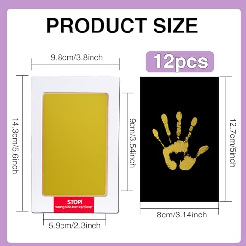 OPASYO 4 Pack Baby Footprint Kit & Dog Paw Print Kit,Inkless Hand and Footprint Kit for Newborns, Pets,Safe Non-Toxic Clean-Touch Ink Pad,12 Keepsake Cards, Washable & Mess-Free (Gold) - color: Gold