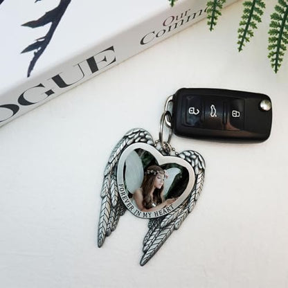 6 Set Sublimation Angel Wing Ornament Blanks Metal Love Heart Pendant Personalized Car Hanging Ornaments with Blank Photo for Home Window DIY Picture Crafts Silver