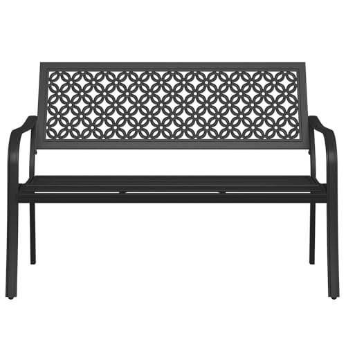Grand patio 50" Outdoor Bench, Garden Bench with Armrests, Black | Anti-Rust Metal Powder Coated Frame, Patio Bench for Front Porch Park Outside Furniture - color: Black