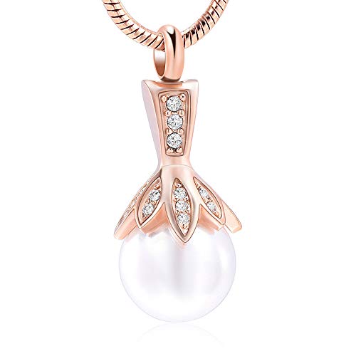 Memorial Jewelry Pearl Urn Necklace - Cremation Ashes Holder Keepsake for Women - color: Rose Gold