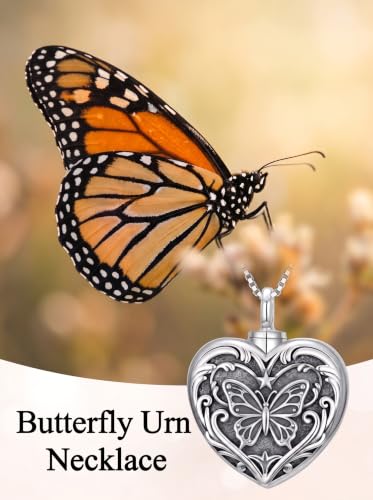 WINNICACA Cremation Jewelry for Ashes Locket Ashes Necklace Urn Necklace for Women Sterling Silver Cremation Necklace for Ashes Fine Keepsake Picture Necklace Memorial Jewelry - style: D04-Butterfly Urn Necklace