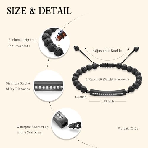 Oinsi Lava Rock Bracelet With Tube Memorial Urn Jewelry For Ashes Of Loved Ones Keepsake Cremation Bracelet Women Men Adjustable Length - color: Black (Crystal Cube)