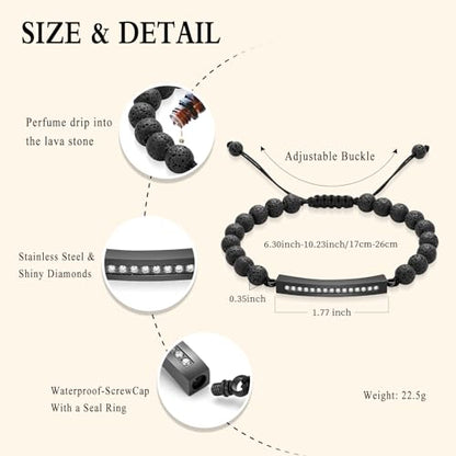 Oinsi Lava Rock Bracelet With Tube Memorial Urn Jewelry For Ashes Of Loved Ones Keepsake Cremation Bracelet Women Men Adjustable Length - color: Black (Crystal Cube)