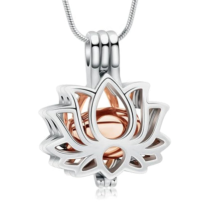 Cremation Jewelry Lotus Flower Urn Necklaces for Ashes Stainless Stell Memorial Ash Pendant Necklaces with Mini Urn Keepsake Ash Jewelry for Men Women Gifts with Funnel Filler Kit - color: Silver-rose