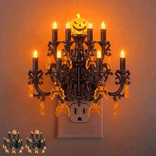 Briignite Halloween Night Light, Chandelier Night Lights Plug into Wall | Amber Flicker Flame Nightlight with Auto Light Sensor, Dimmable, 180° Rotatable, Halloween Decor for Bedroom Hallway, 2 Pack - color: Black, size: 2 Pack