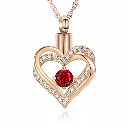 shajwo Cremation Jewelry Heart Urn Necklace for Ashes of Loved One - color: Rose Gold-Red
