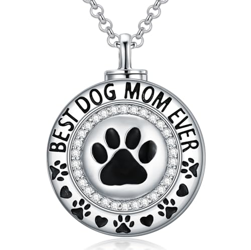 Rose & Daisy Urn Necklace - Sterling Silver Cremation Keepsake Memorial Jewelry - style: Paw Print Urn Necklace-Around