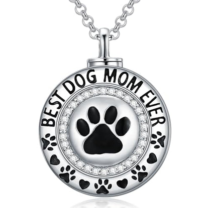 Rose & Daisy Urn Necklace - Sterling Silver Cremation Keepsake Memorial Jewelry - style: Paw Print Urn Necklace-Around