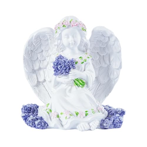 Resin Angel Figurines Holding Flowers Guardian Angel Statue for Home Decor Outdoor Garden Angel Statues for Outside Memorial Sympathy Angel Gifts for Women Religious Decor - color: Lavender in Hand