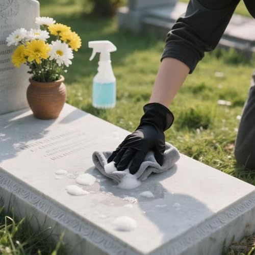 Granite Headstone Cleaner Kit - Heavy Duty 6-Piece Stone Scrub Set for Cemetery Maintenance, Includes Stiff Bristle Brushes, Scraper, Sponge & Towels Cleaning pot (Granite/Marble/Sandstone)