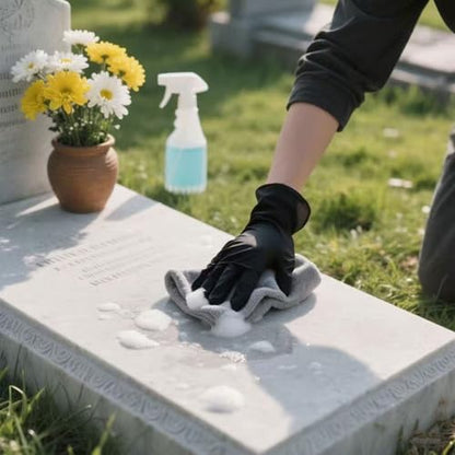 Granite Headstone Cleaner Kit - Heavy Duty 6-Piece Stone Scrub Set for Cemetery Maintenance, Includes Stiff Bristle Brushes, Scraper, Sponge & Towels Cleaning pot (Granite/Marble/Sandstone)