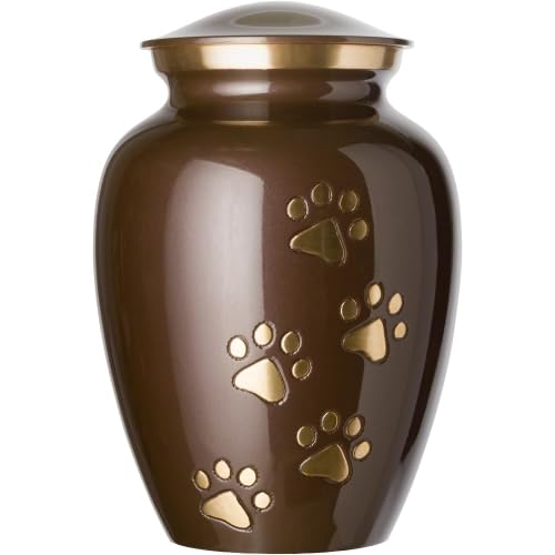 Ottillie Legacy Brown/Brass/Vert Urn, up to 65lbs - color: Harvest Brown, Vertical Brass Paws, size: Medium