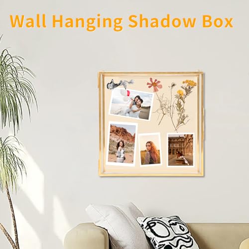 8x8 Travel Shadow Box Frame with Slot on Top, Glass Shadow Display Box Memory Top Loading Shadow Keepsake Box for Tickets, Photos,Wine Bottle Caps,Collections(Gold)