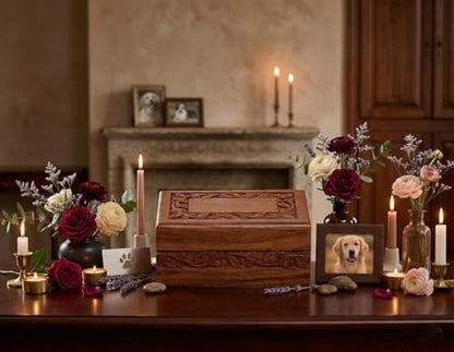 Paw Print Pet Memorial Keepsake Cremation Urns for Ashes Pet Urn Wood Keepsake Box Urns for Cat Dogs Ashes | Cat Memorials (7.5 x 5.5 x 3.50) - size: 7.5 x 5.5 x 3.50