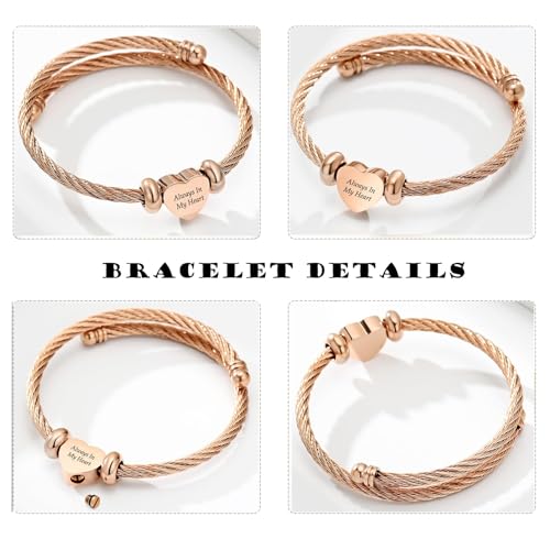 zeqingjw Heart Cremation Bracelet for Ashes Stainless Steel Urn Bangle Bracelet Memorial Keepsake Ash Jewelry for Women Men - color: Rose Gold