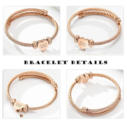zeqingjw Heart Cremation Bracelet for Ashes Stainless Steel Urn Bangle Bracelet Memorial Keepsake Ash Jewelry for Women Men - color: Rose Gold