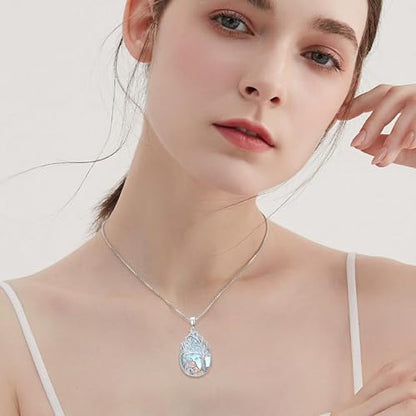 Tree of Life Urn Necklace for Ashes/Pet Cremation Teardrop Moonstone Necklace Pendant Jewelry Gifts for Mom Wife Women Birthday Christmas Memorial Day - color: Dog Urn Necklace