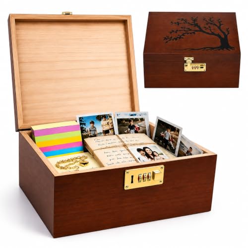 Wooden Keepsake Box with Combination Lock, Memory Box & Keepsake Trunk