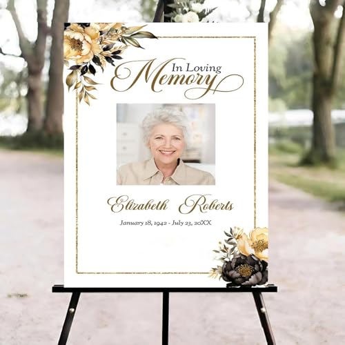 Black and Gold Floral Funeral Welcome Sign, Celebration of Life Welcome Sign, in Loving Memory Sign, Celebration of Life Funeral Sign, Celebration of Life Sign, Memorial Sign with Photo #Yn23 - color: Version #26