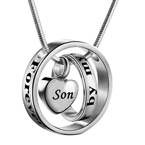 Cremation Jewelry No Longer By My Side, Forever In My Heart Carved Locket Memorial Necklace Keepsake Urn Pendant - color: Son