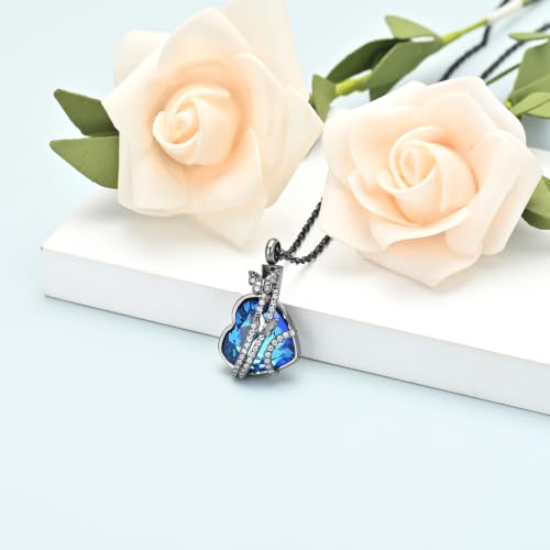 shajwo Butterfly Heart Urn Necklaces Cremation Jewelry for Ashes for Women Men Memorial Human Ashes Pendant - color: a-Black-blue