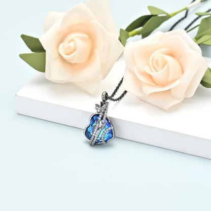 shajwo Butterfly Heart Urn Necklaces Cremation Jewelry for Ashes for Women Men Memorial Human Ashes Pendant - color: a-Black-blue