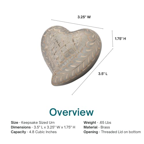 Platinum Elegance Heart Keepsake Cremation Urn for Ashes, Brass, Silver Urn, Keepsake Sized Cremation Urn, 3 Inches Wide - color: Platinum Elegance
