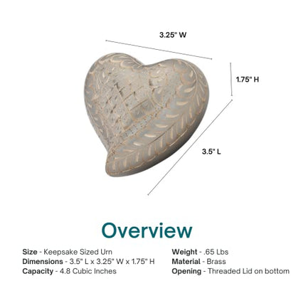 Platinum Elegance Heart Keepsake Cremation Urn for Ashes, Brass, Silver Urn, Keepsake Sized Cremation Urn, 3 Inches Wide - color: Platinum Elegance