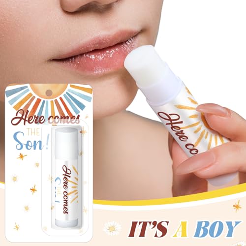 30 Pack Here Comes the Son Baby Shower Favors Games Prizes Party Gifts Bulk Sunshine Lip Balms for Winners Adults Guests Gender Reveal Favors Decorations Baby Shower Souvenirs Gift Bags Stuffers - style: Here Comes the Son