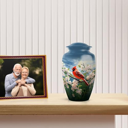 YATSKIA Cherry Blossoms Red Cardinal Bird Urns for Human Ashes Adult Man, Urn for Ashes for Women, Cremation Burial Urns, (Large Urn, 10 Inch)