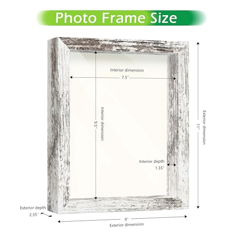 FrameWorks 8x10 Driftwood Wooden Shadow Box Frame – Soft Felt Back, Tempered Glass, and Included Elegant White Ball Push Pins - color: White Driftwood, size: 8"x10"