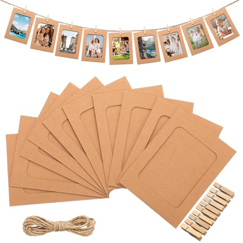 100 Pcs Paper Photo Frames 4x6 Kraft Paper Picture Frame with 100 Clip 10 String Kit DIY Hanging Cardboard Photo Holder Graduation Wall Decor Wedding Home - color: Kraft, style: Classic