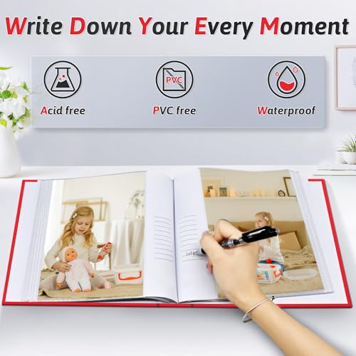 Popotop Photo Album 4x6 100 Photos with Writing Space, Leather Cover Album with Display Picture Window, Photo Book for Wedding Family Baby Gift - color: Red, size: 100 Pockets